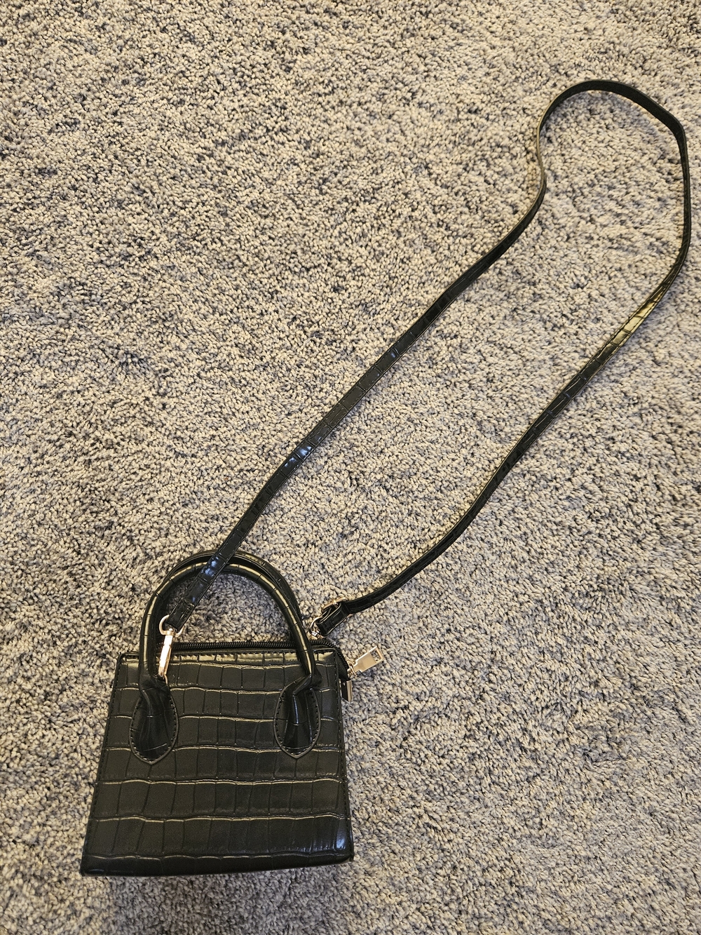 Black Croc-Embossed Mini Crossbody Bag - Women